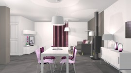 idée déco salle à manger gris et violet