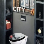 déco wc - toilettes gris et rouge