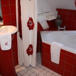 décoration salle de bain rouge