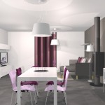 idée déco salle à manger gris et violet