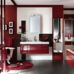 ambiance salle de bain gris et rouge