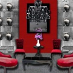 idée déco salon gris et rouge