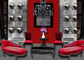 idée déco salon gris et rouge