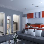 idée déco salon gris et rouge